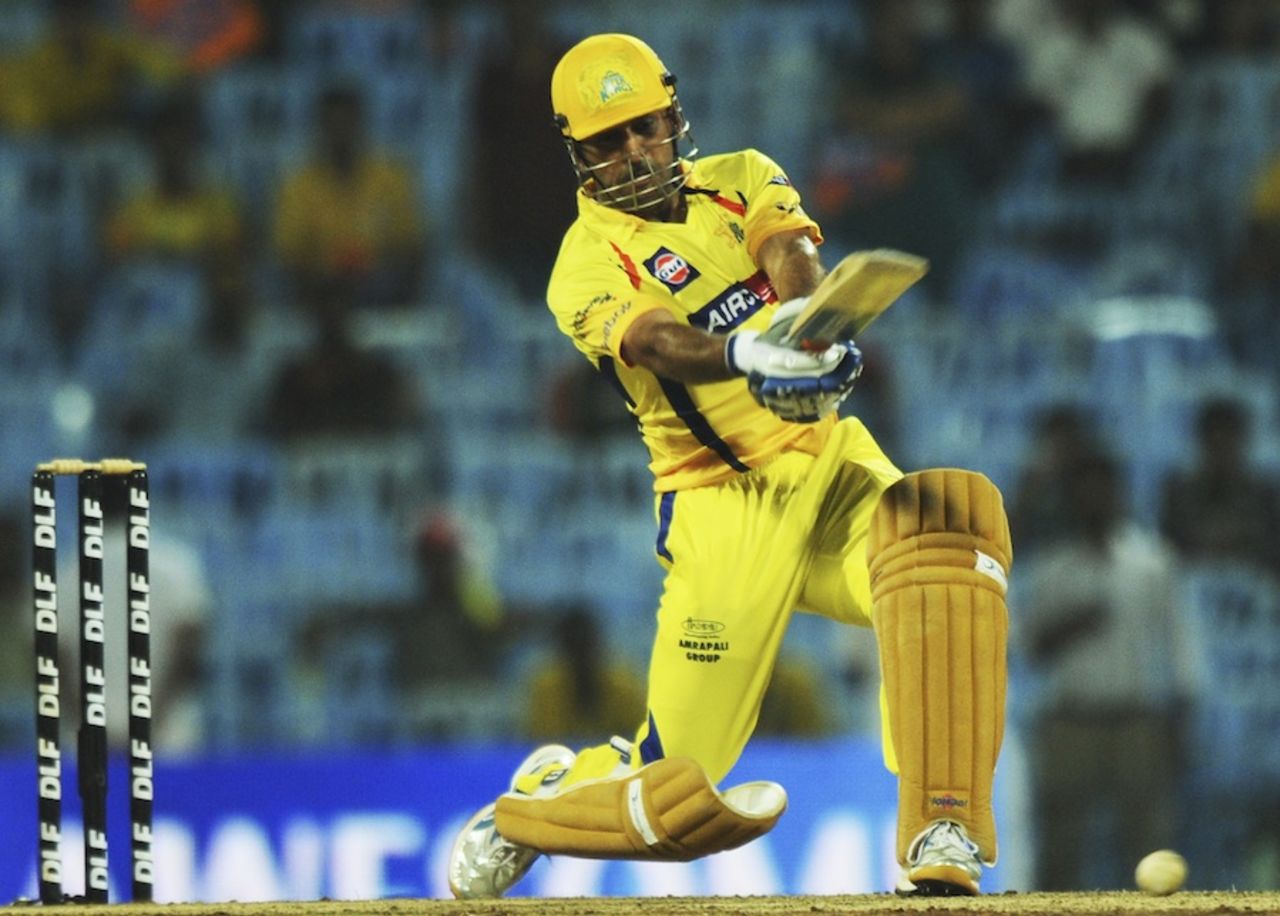 MS Dhoni drives the ball through the off side, Chennai Super Kings v Deccan Chargers, IPL 2011, Chennai, May 1, 2011