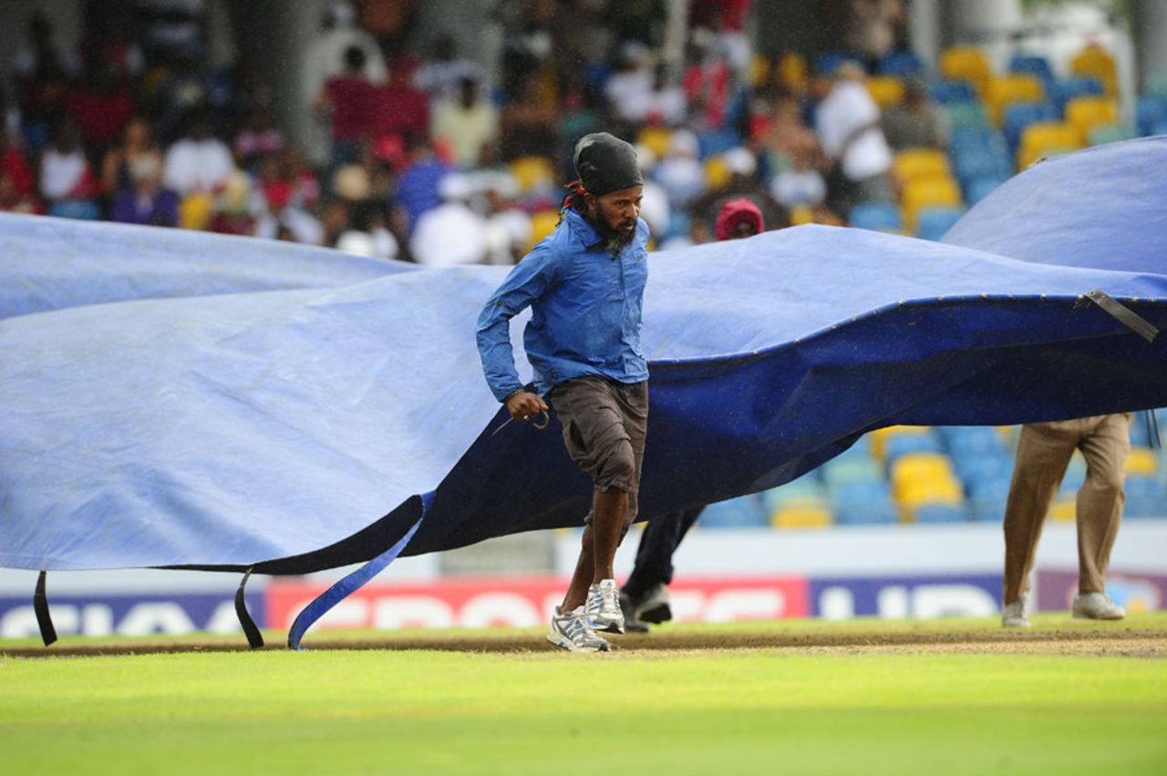 The groundstaff were called into action early in the Pakistan innings, West Indies v Pakistan, 4th ODI, Barbados, May 2, 2011