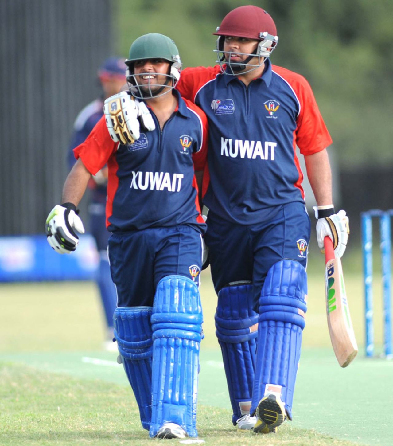 Sibtain Raza and Hisham Mirza after their match-winning stand, Norway v Kuwait, ICC World Cricket League Division Seven, Gaborone, Botswana, May 2, 2011 