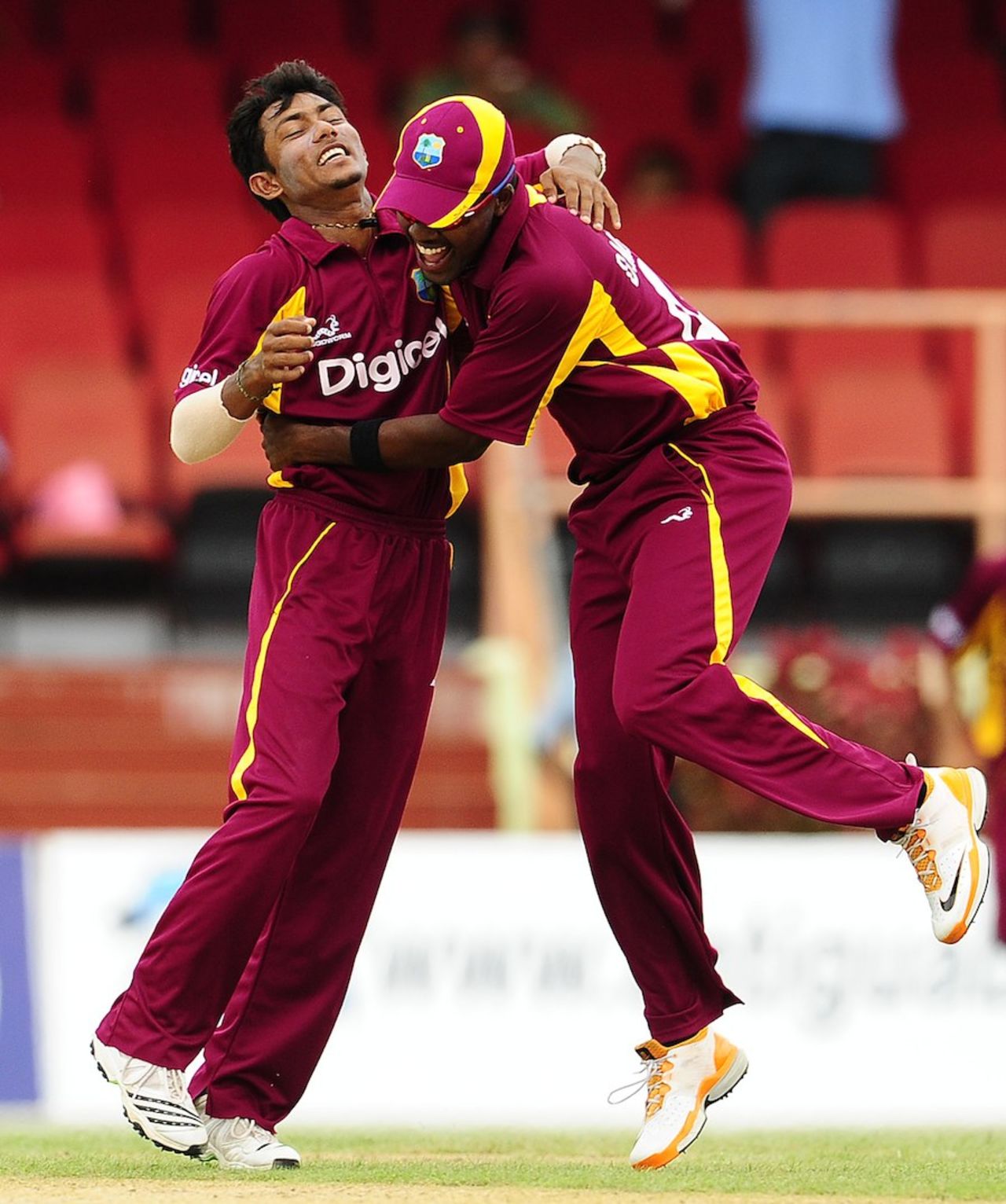 Devendra Bishoo celebrates Usman Salahuddin's wicket, West Indies v Pakistan, 5th ODI, Providence, Guyana, May 5, 2011