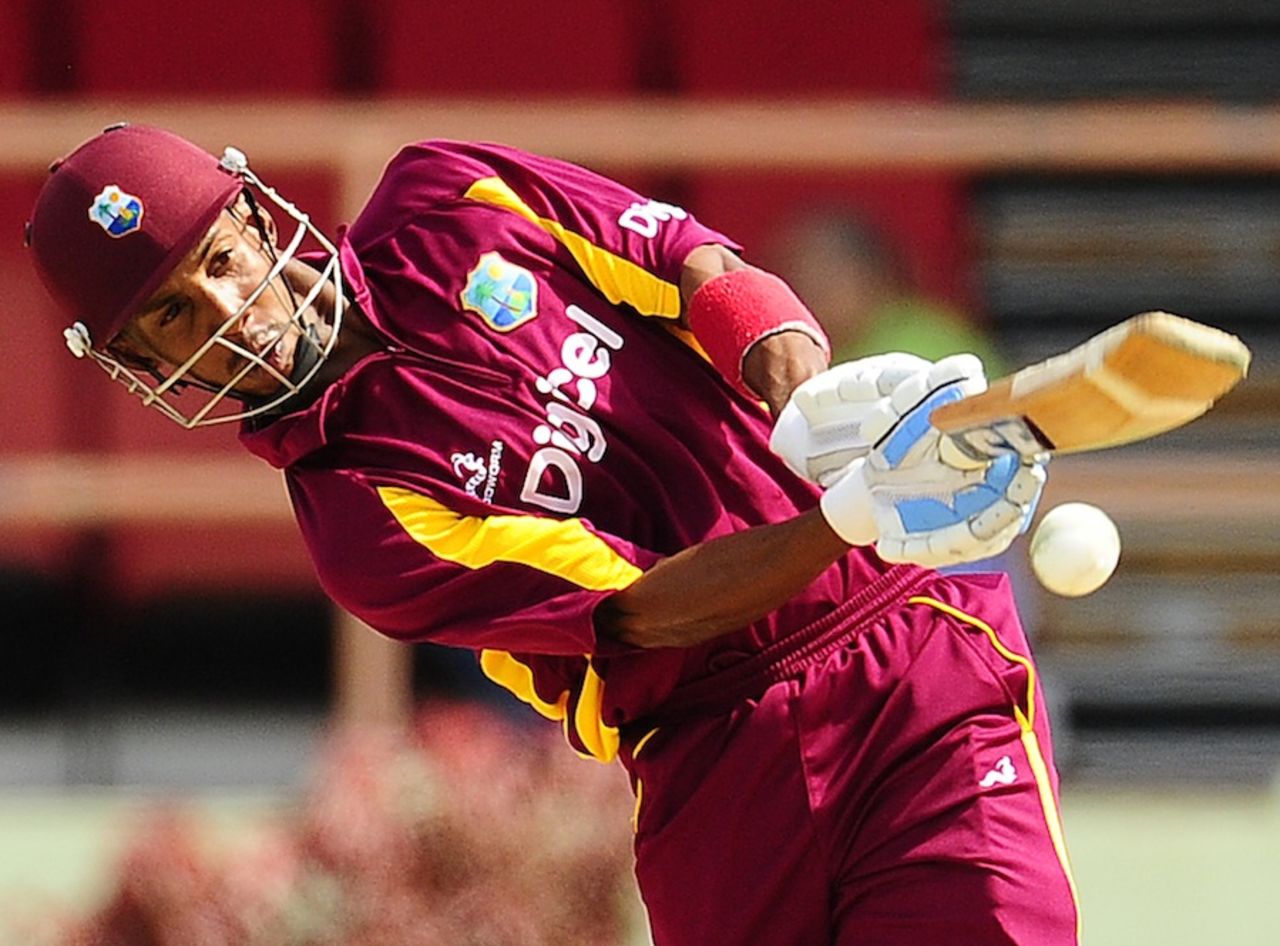 Lendl Simmons attacks during his aggressive innings, West Indies v Pakistan, 5th ODI, Providence, Guyana, May 5, 2011
