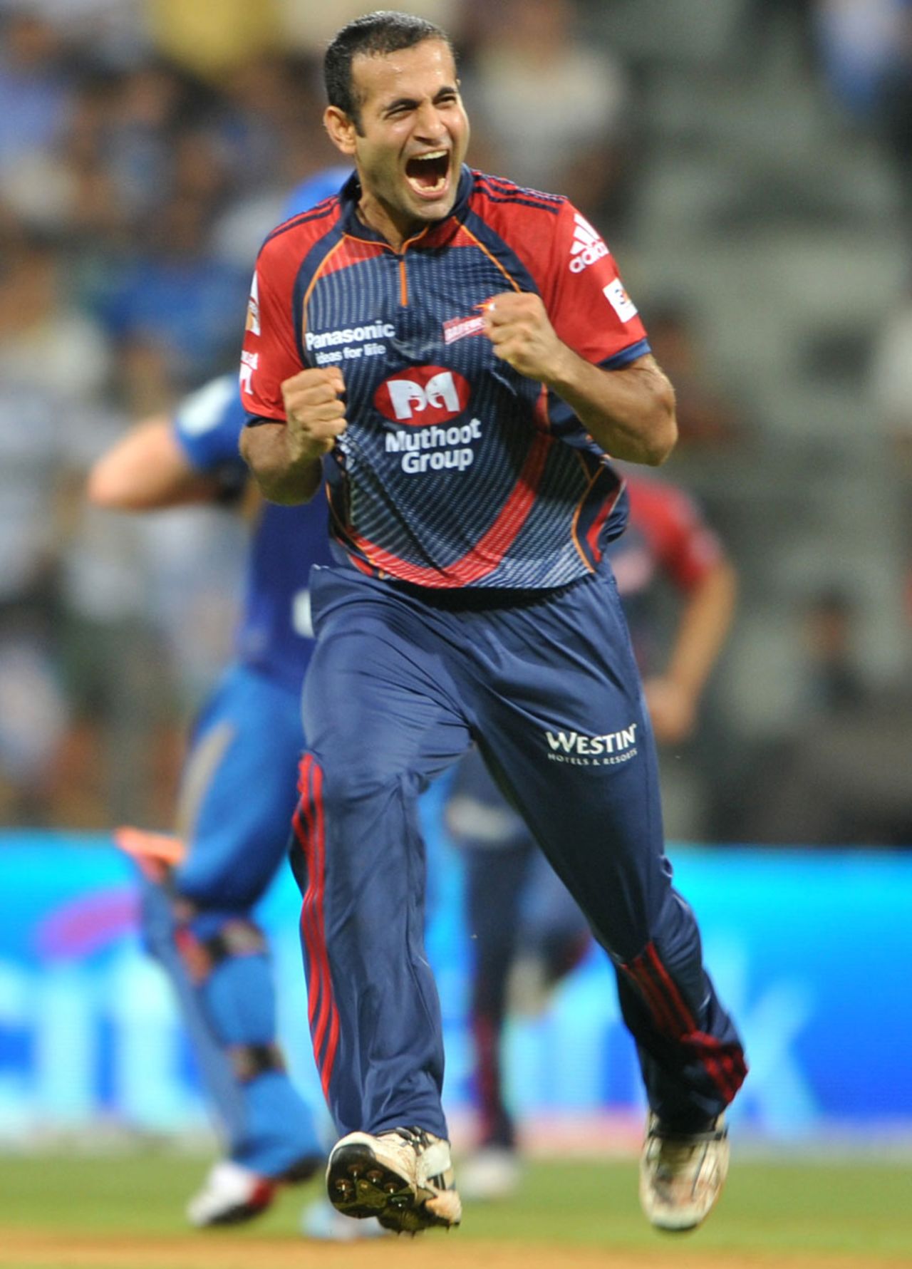Irfan Pathan is ecstatic after bowling Sachin Tendulkar, Mumbai Indians v Delhi Daredevils, IPL 2011, Mumbai, May 7, 2011