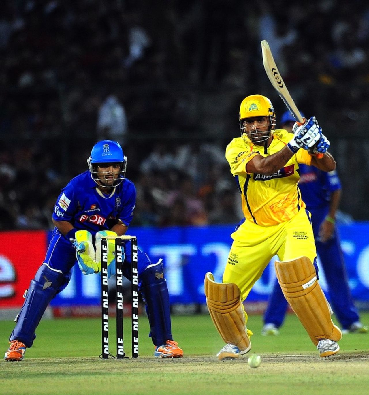 MS Dhoni forces the ball through the off side, Rajasthan v Chennai, IPL 2011, Jaipur, May 9, 2011