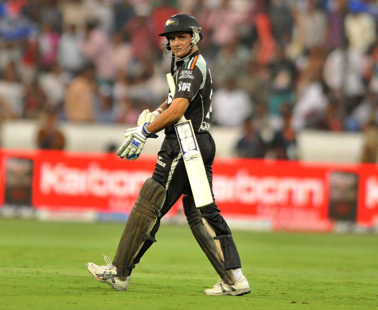 Sourav Ganguly walks out for his first hit in IPL 2011, Deccan Chargers v Pune Warriors, IPL 2011, Hyderabad, May 10, 2011