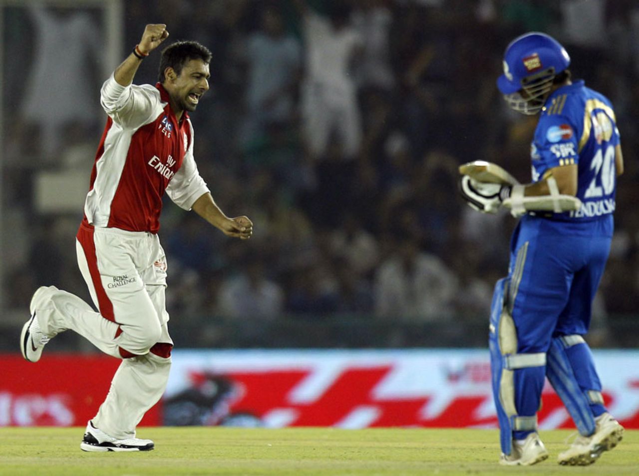 Praveen Kumar is overjoyed at dismissing Sachin Tendulkar, Kings XI Punjab v Mumbai Indians, IPL 2011, Mohali, May 10, 2011