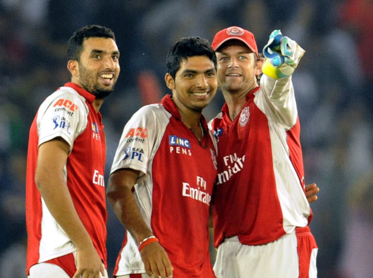 Bipul Sharma, Bhargav Bhatt and Adam Gilchrist are thrilled with the big win, Kings XI Punjab v Mumbai Indians, IPL 2011, Mohali, May 10, 2011