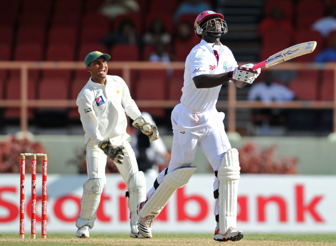 Darren Sammy holes out to mid-on, West Indies v Pakistan, 1st Test, Providence, 1st day, May 12, 2011