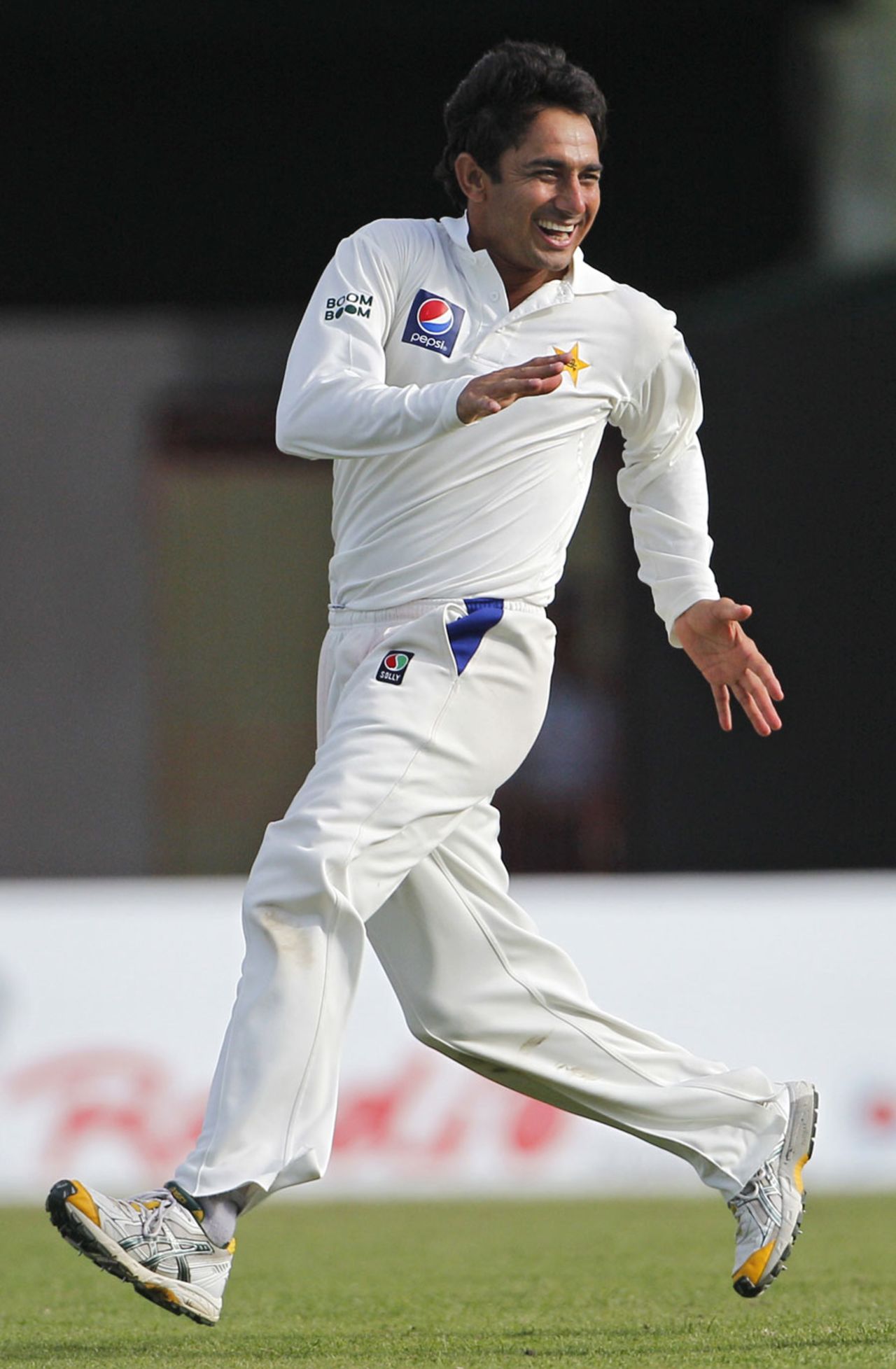 Saeed Ajmal is delighted after bowling Shivnarine Chanderpaul, West Indies v Pakistan, 1st Test, Providence, 1st day, May 12, 2011