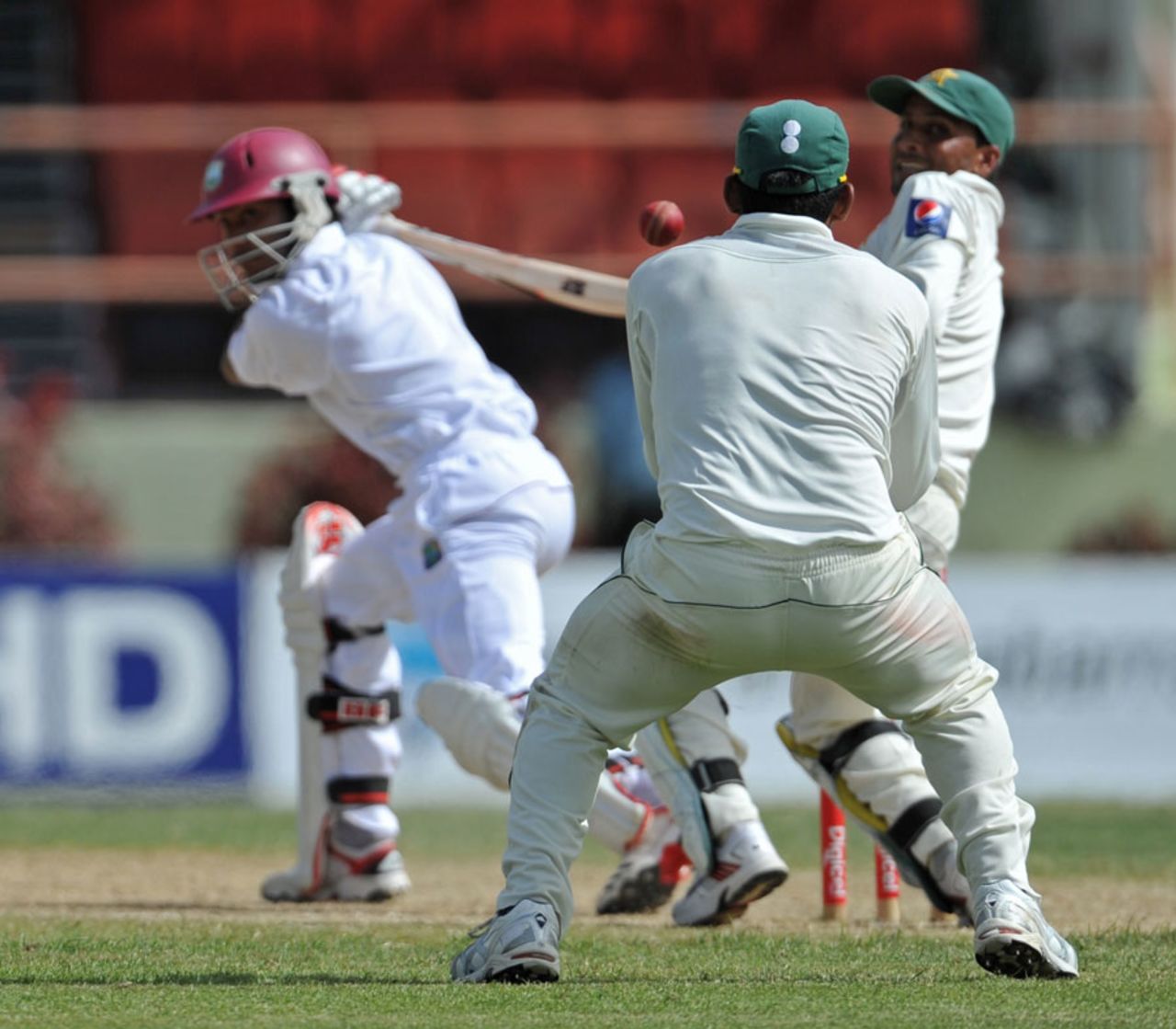 Umar Akmal prepares to take a catch off Devendra Bishoo's edge, West Indies v Pakistan, 1st Test, Providence, 3rd day, May 14, 2011