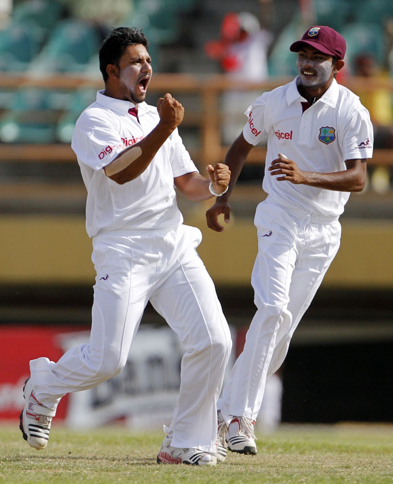 Ravi Rampaul pumps his fist after dismissing Taufeeq Umar, West Indies v Pakistan, 1st Test, Providence, 3rd day, May 14, 2011