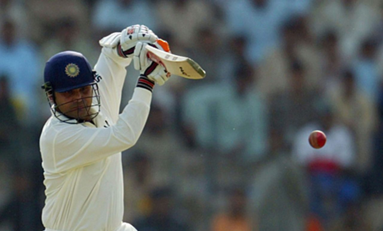 Virender Sehwag in action, Pakistan v India, 1st Test, Multan, 1st day, March 28, 2004
