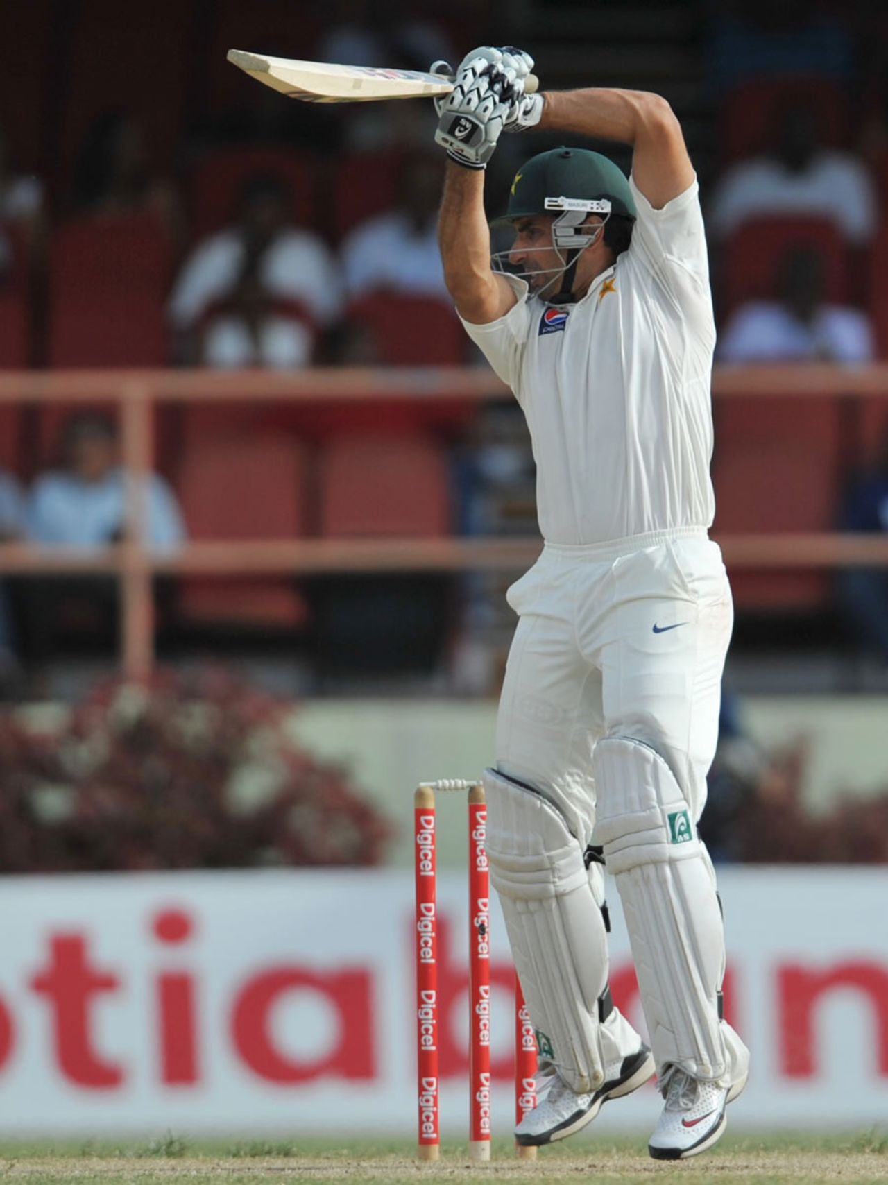Misbah-ul-Haq steers the ball towards point, West Indies v Pakistan, 1st Test, Providence, 3rd day, May 14, 2011