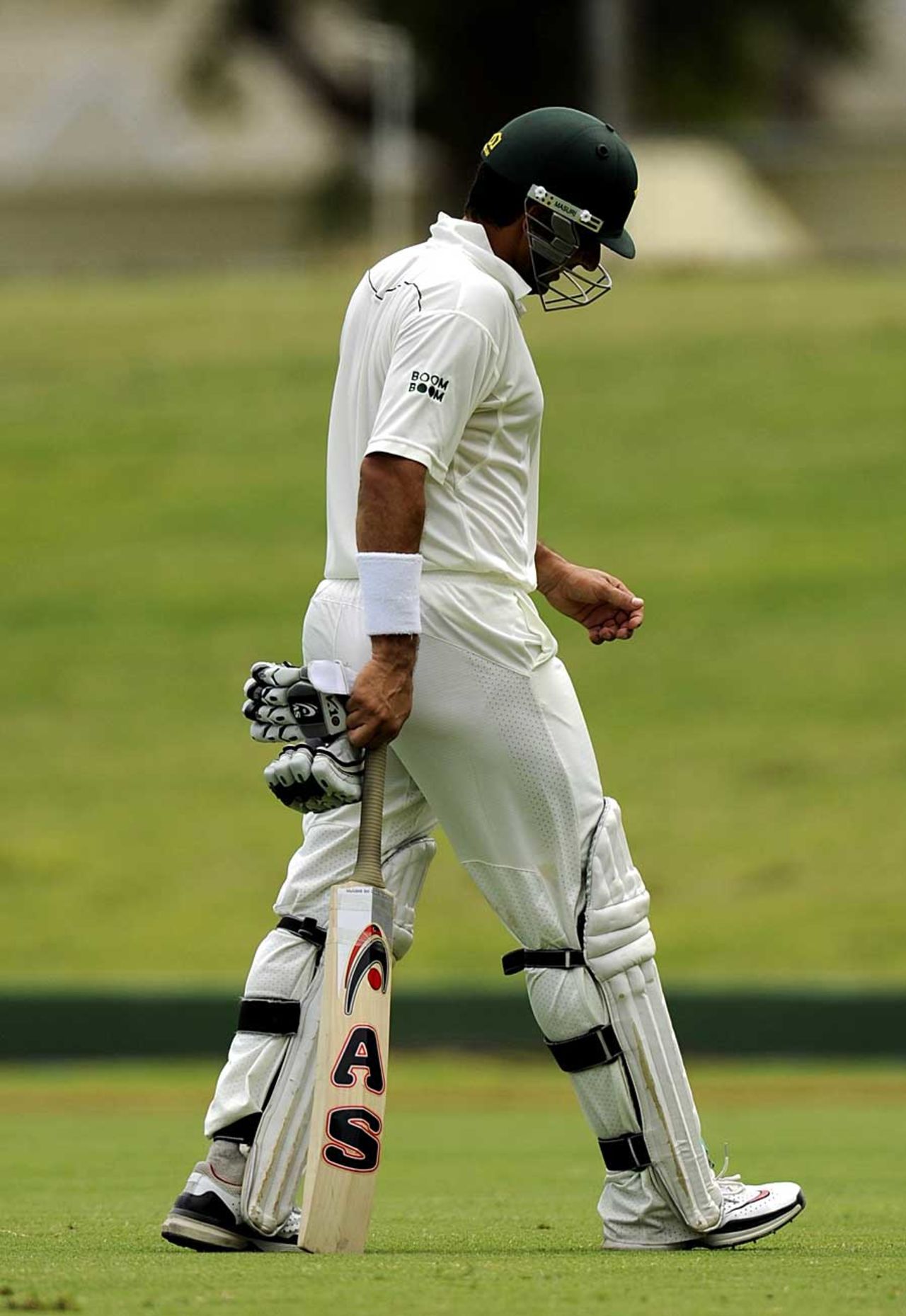 Misbah-ul-Haq walks back after being dismissed, West Indies v Pakistan, 2nd Test, St Kitts, 1st day, May 20, 2011