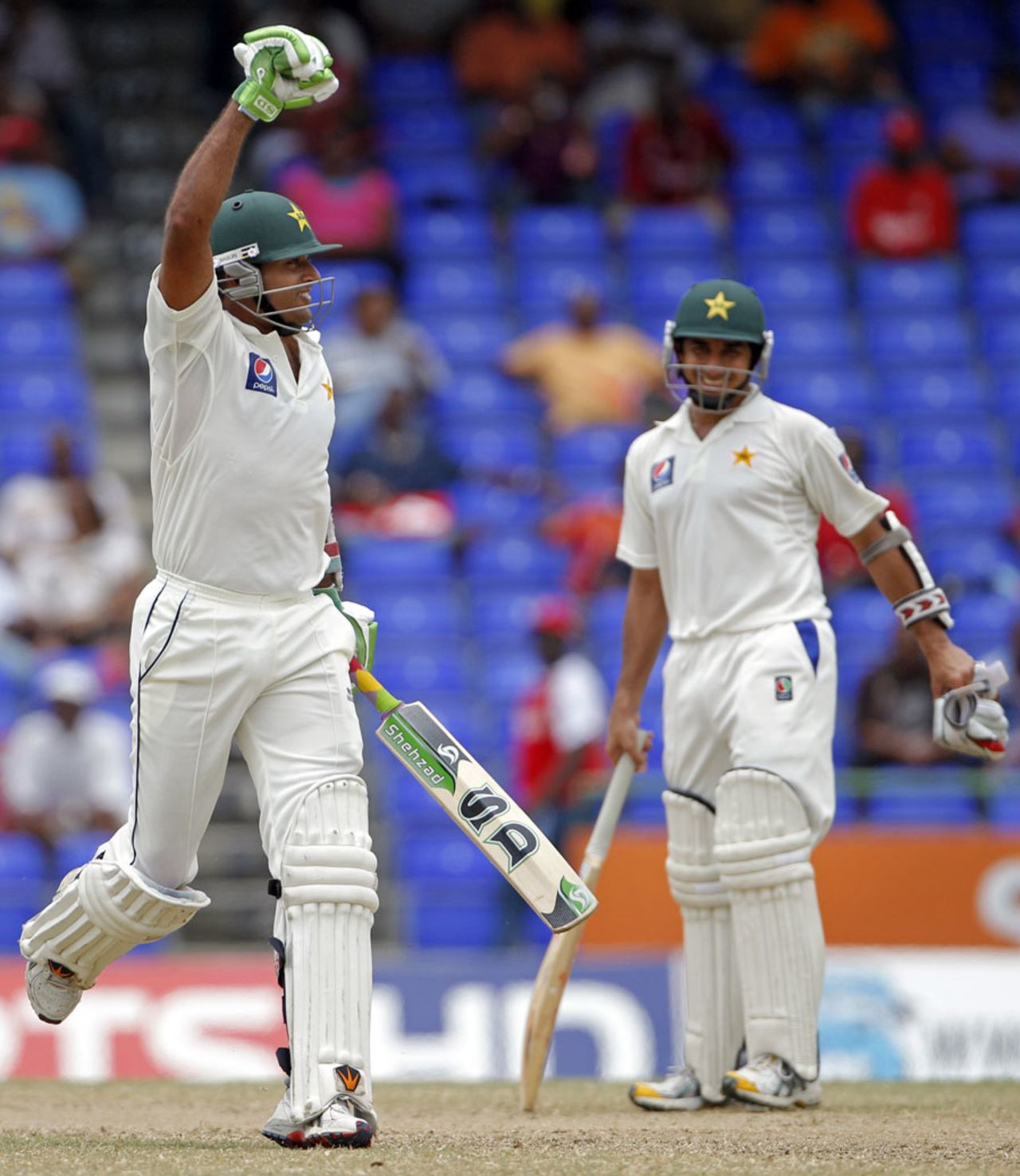 Tanvir Ahmed celebrates his maiden Test fifty, West Indies v Pakistan, 2nd Test, St Kitts, 2nd day, May 21, 2011