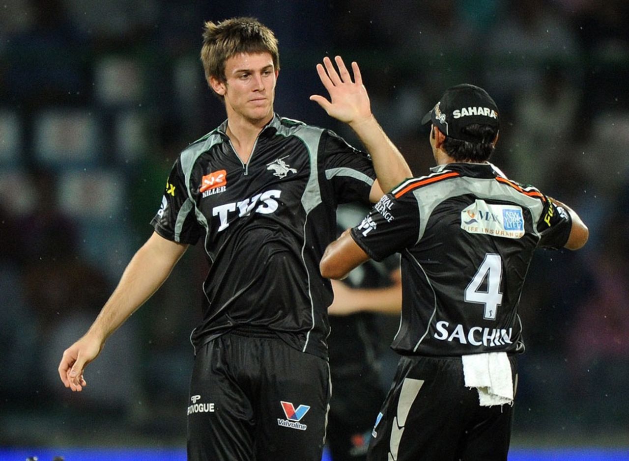 Mitchell Marsh is congratulated on dismissing Matthew Wade, Delhi Daredevils v Pune Warriors, IPL 2011, Delhi, May 21, 2011 