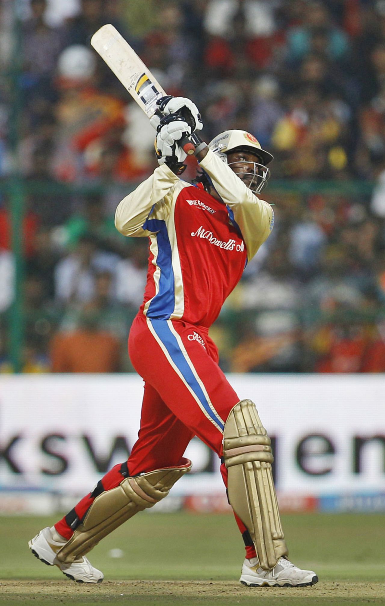 Chris Gayle sends one into the stands, Royal Challengers Bangalore v Chennai Super Kings, IPL 2011, Bangalore, May 22, 2011