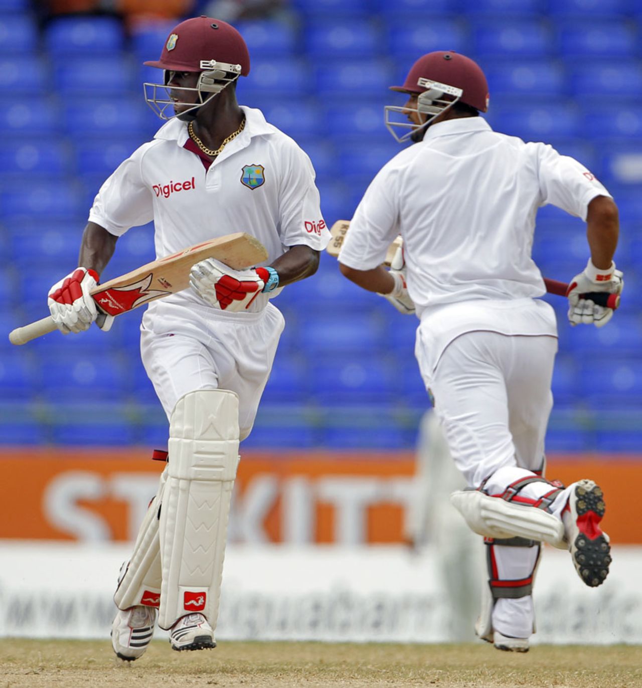 Kemar Roach and Ravi Rampaul run between the wickets, West Indies v Pakistan, 2nd Test, St Kitts, 3rd day, May 22, 2011