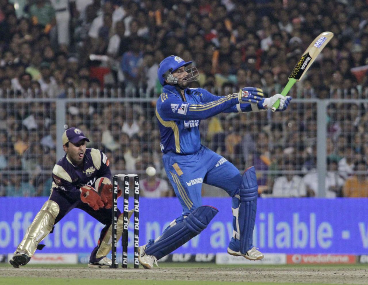 Harbhajan Singh misses one during his cameo, Kolkata Knight Riders v Mumbai Indians, IPL 2011, May 22, 2011