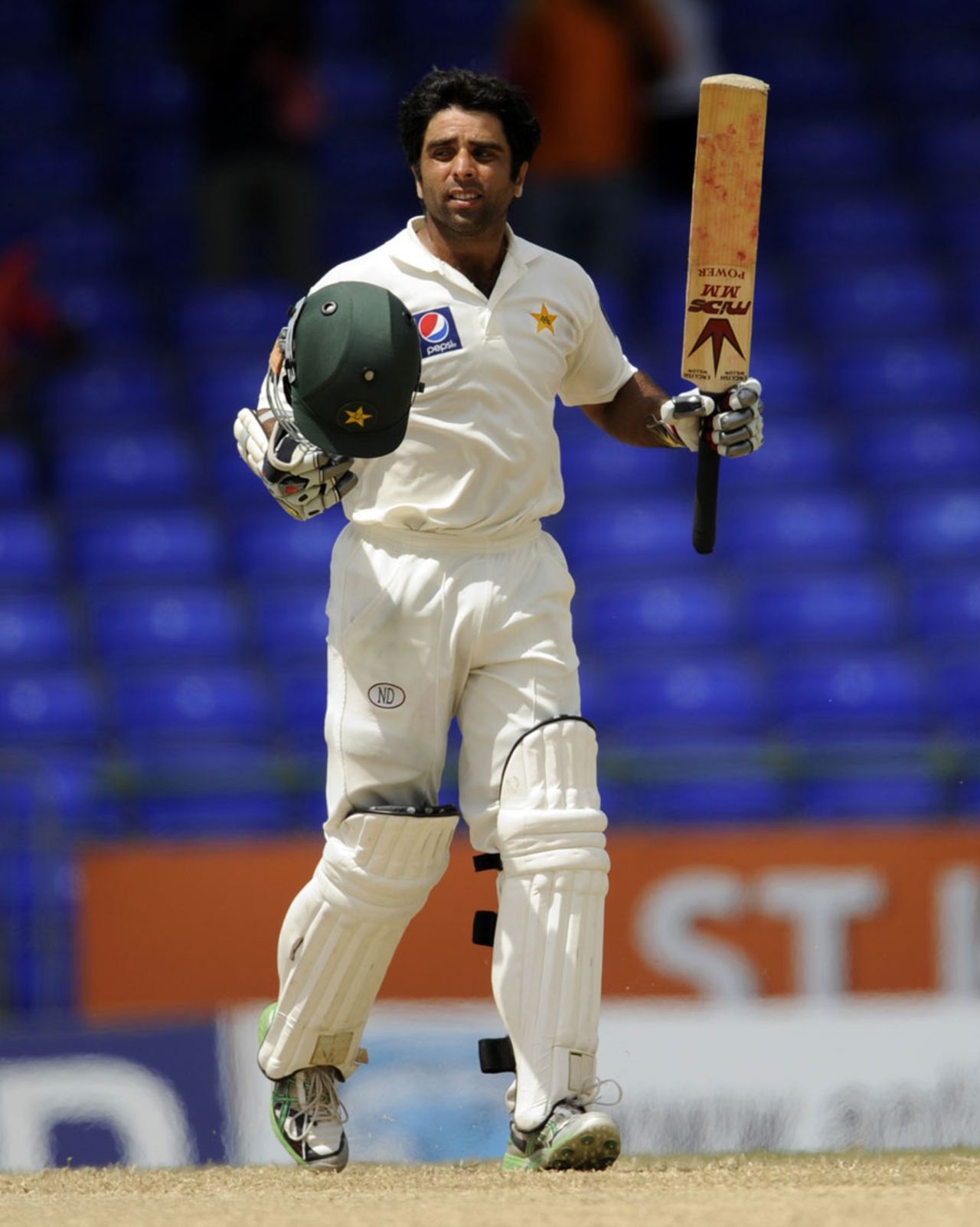 Taufeeq Umar celebrates getting to his ton, West Indies v Pakistan, 2nd Test, St Kitts, 4th day, May 23, 2011