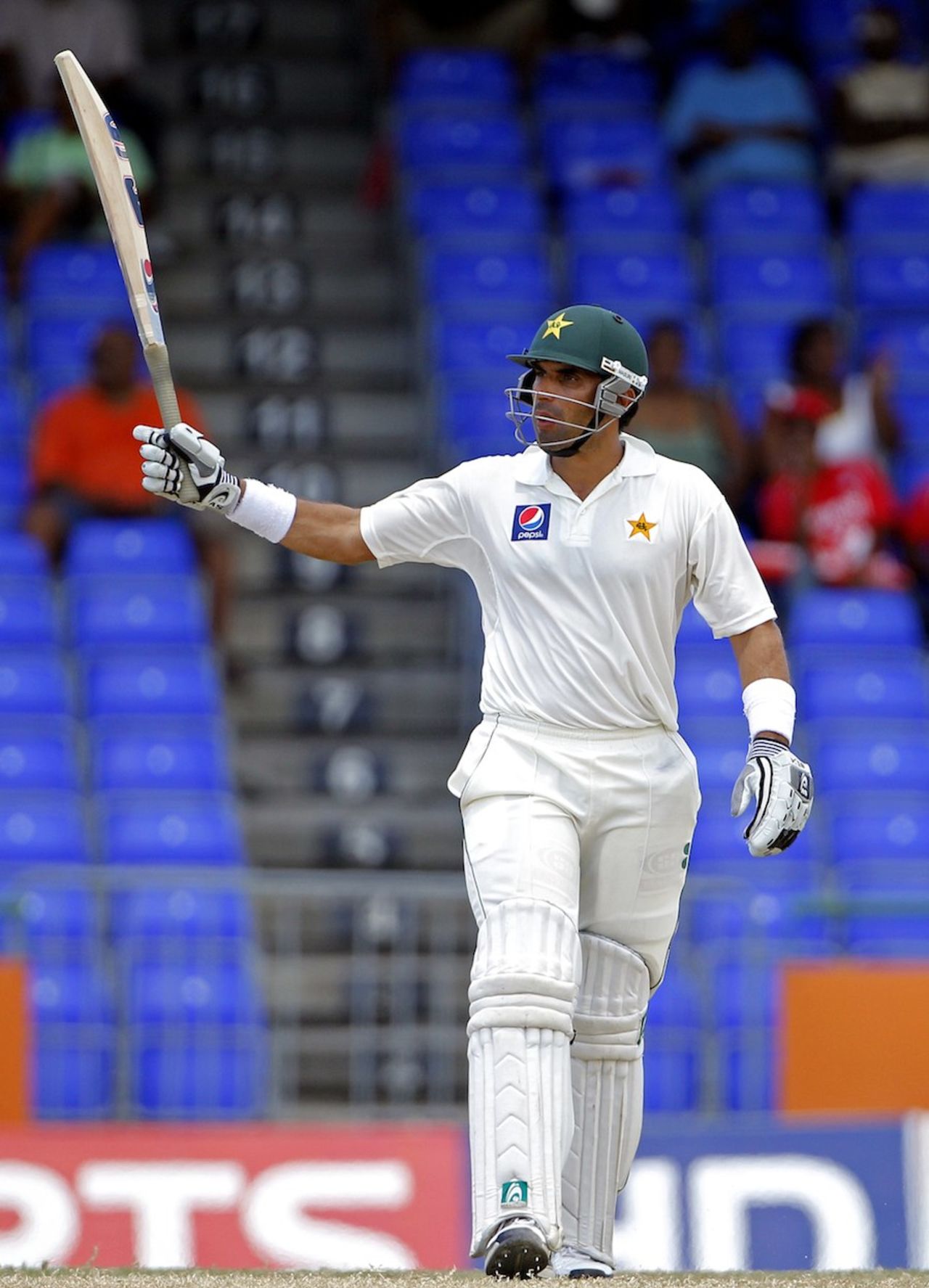 Misbah-ul-Haq celebrates after reaching 50, West Indies v Pakistan, 2nd Test, St Kitts, 4th day, May 23, 2011