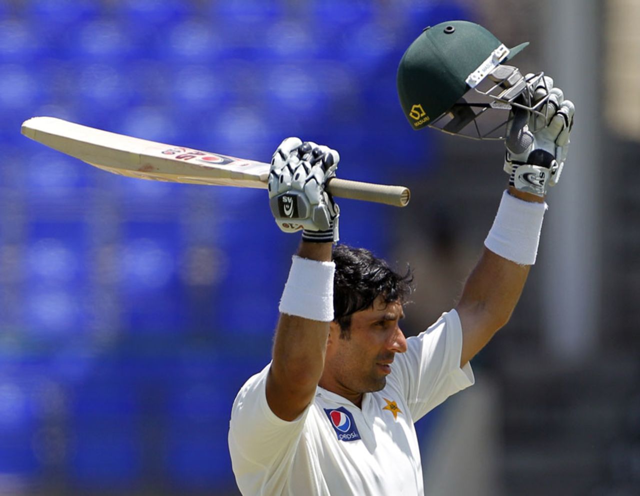 Misbah-ul-Haq's acknowledges the applause on getting to his ton, West Indies v Pakistan, 2nd Test, St Kitts, 4th day, May 23, 2011