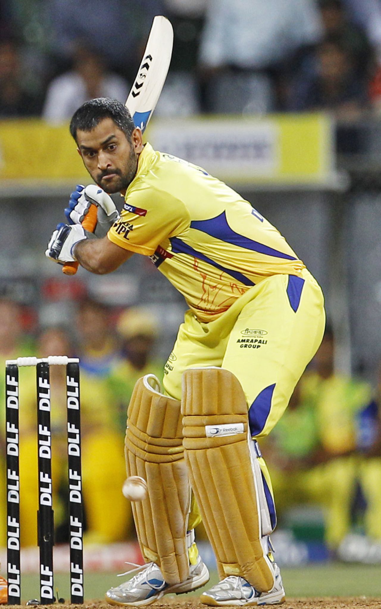 MS Dhoni is all concentration as he prepares to clobber one, Bangalore v Chennai, 1st qualifier, IPL 2011, Mumbai, May 24, 2011