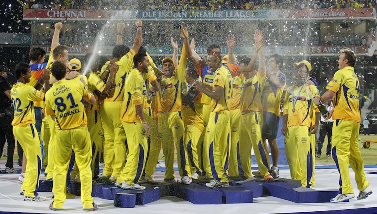 Chennai's players douse each other after the presentation Chennai v Bangalore, IPL 2011, Final, Chennai, May 28, 2011