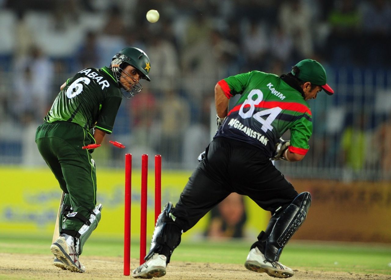 Babar Azam is bowled, Pakistan A v Afghanistan, 3rd unofficial ODI, Faisalabad, May 29, 2011