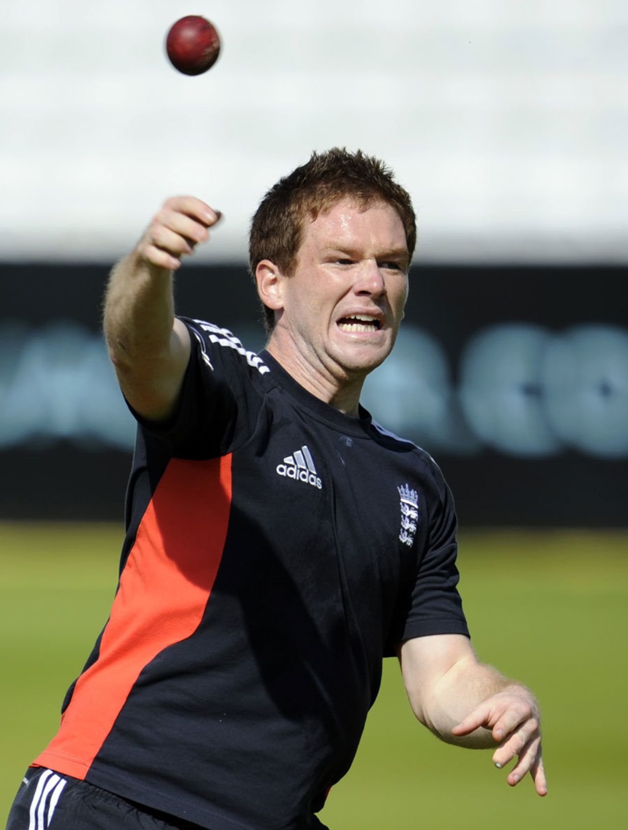 Eoin Morgan throws the ball during a training session, Lord's, June 2, 2011