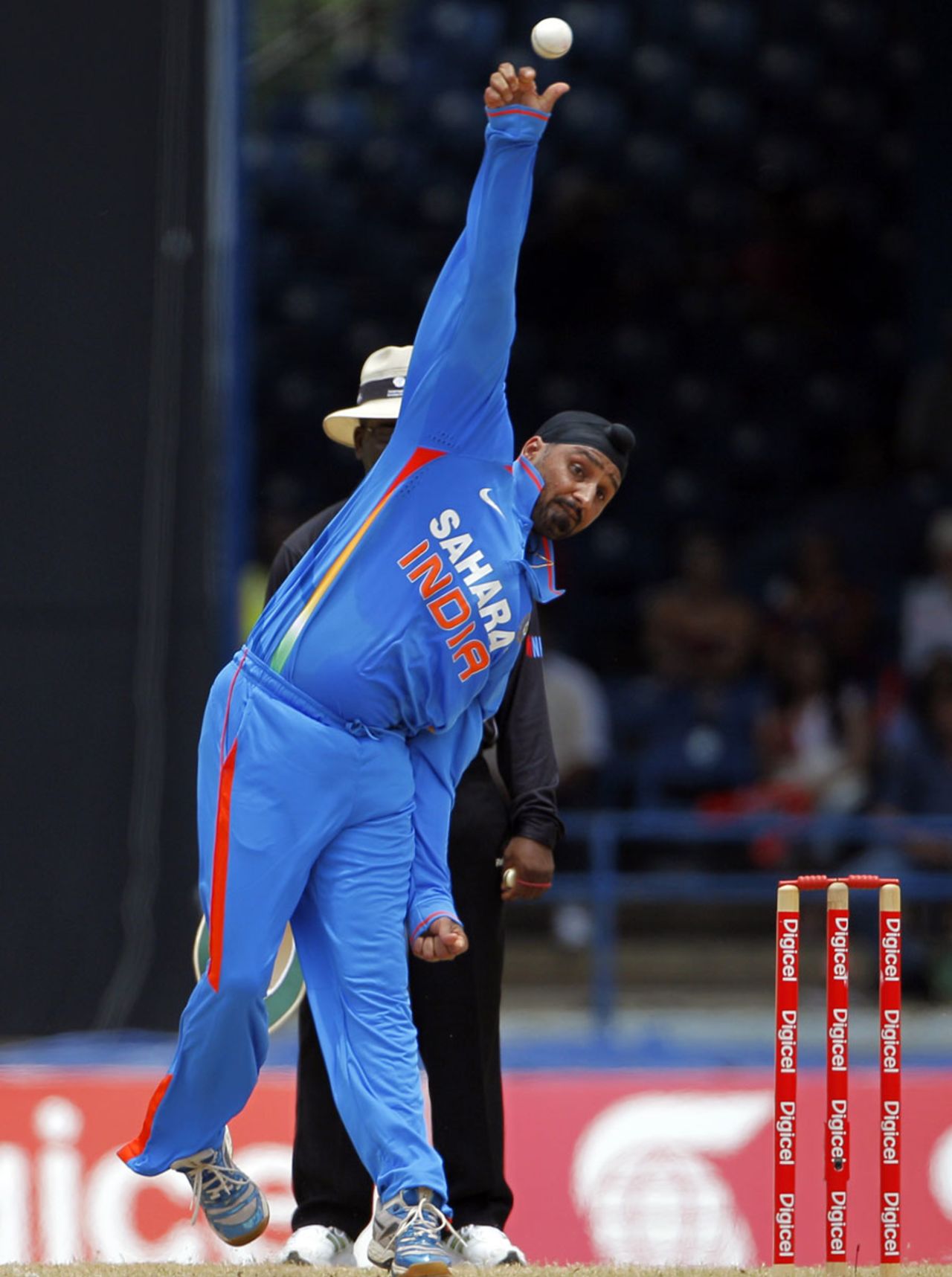 Harbhajan Singh nipped out the top-scorers of the innings in his final over, West Indies v India, Only Twenty20, Port of Spain, June 4, 2011