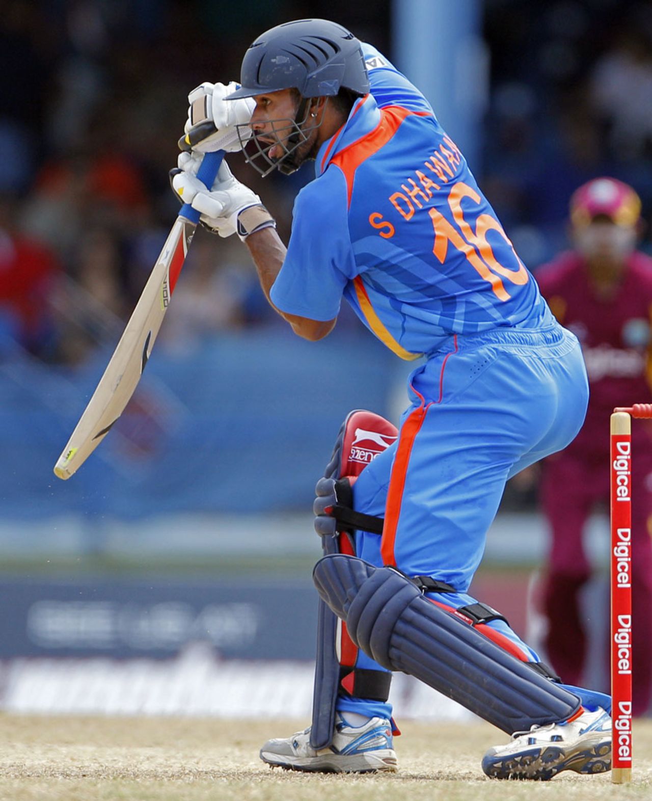 Shikhar Dhawan drives through the off side, 1st ODI, Trinidad, June 6, 2011
