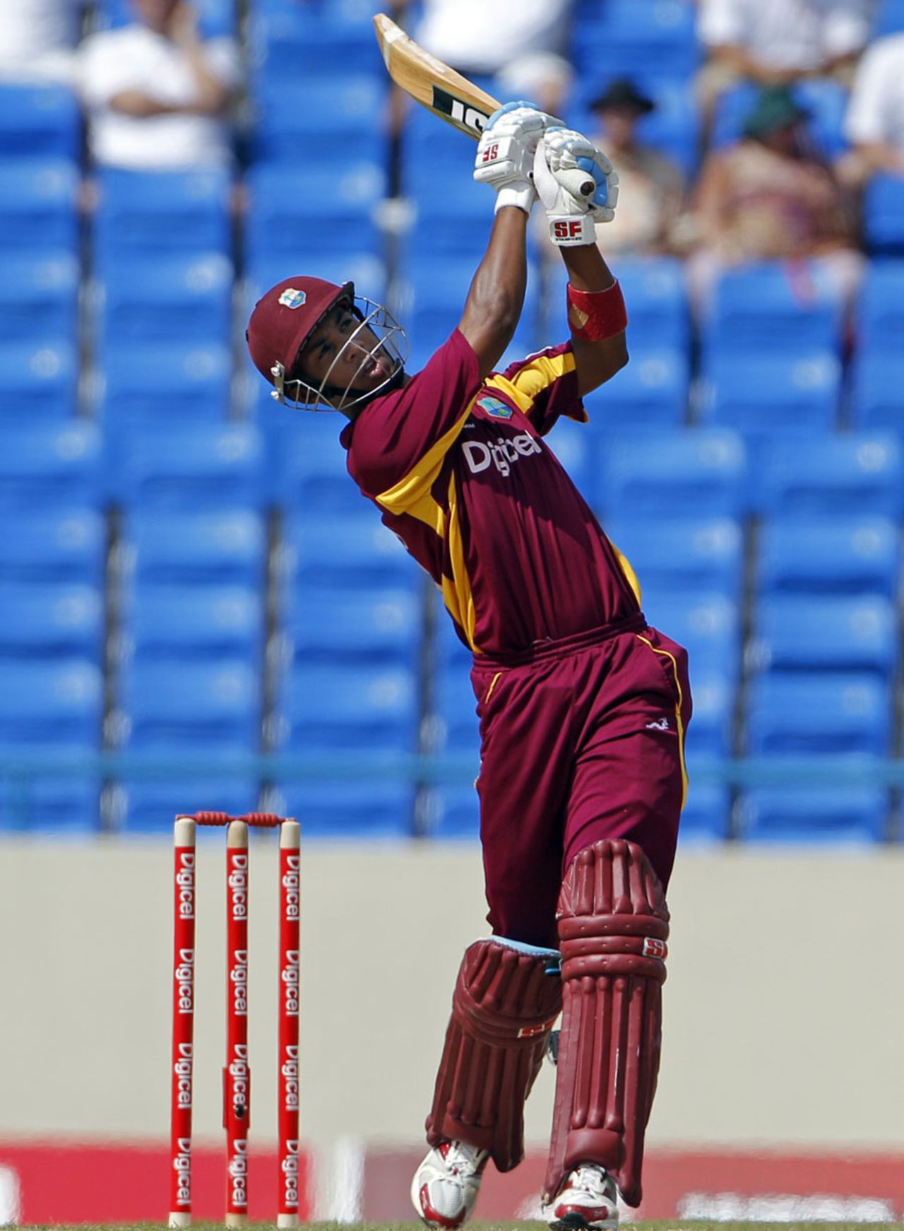 Lendl Simmons lofts over long-on, West Indies v India, 3rd ODI, Antigua, June 11, 2011