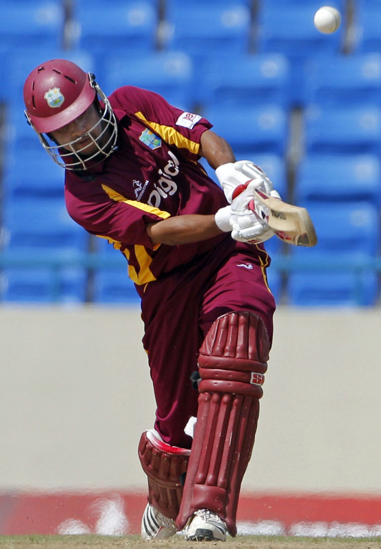Ramnaresh Sarwan hits down the ground, West Indies v India, 3rd ODI, Antigua, June 11, 2011