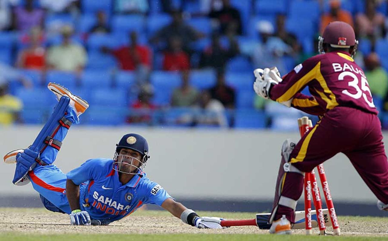 S Badrinath dives in vain, West Indies v India, 3rd ODI, Antigua, June 11, 2011
