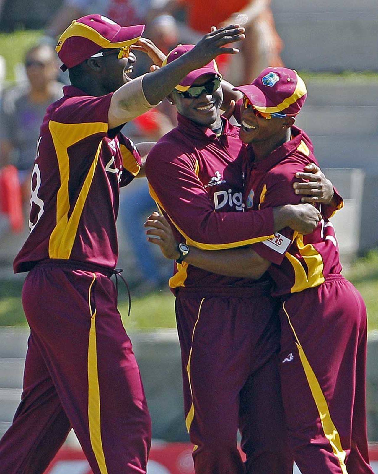 Lendl Simmons [right] took an excellent catch to see off Yusuf Pathan, West Indies v India, 3rd ODI, Antigua, June 11, 2011