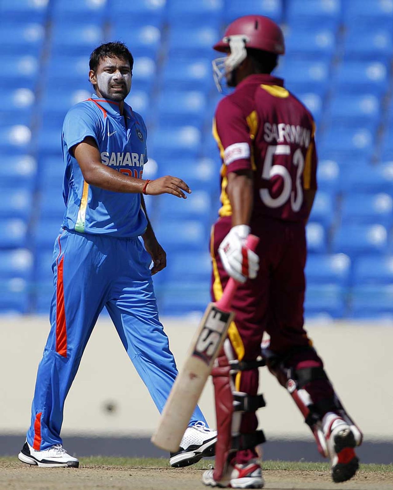 Praveen Kumar got rid of Ramnaresh Sarwan for 1, West Indies v India, 4th ODI, Antigua, June 13, 2011