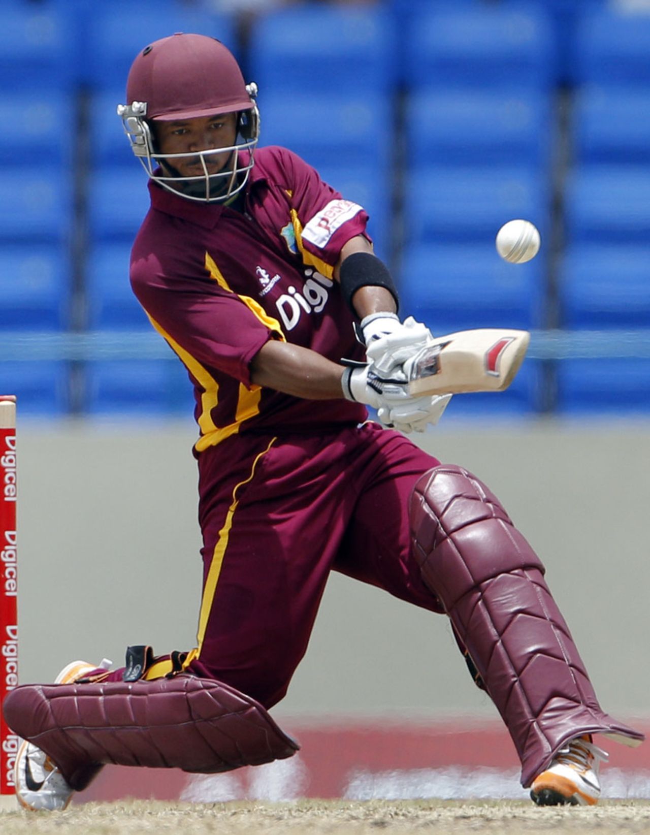 Carlton Baugh hits out during his 39, West Indies v India, 4th ODI, Antigua, June 13, 2011
