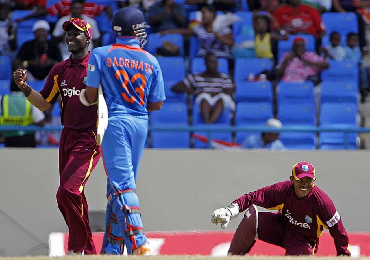 S Badrinath was caught behind for 12, West Indies v India, 4th ODI, Antigua, June 13, 2011