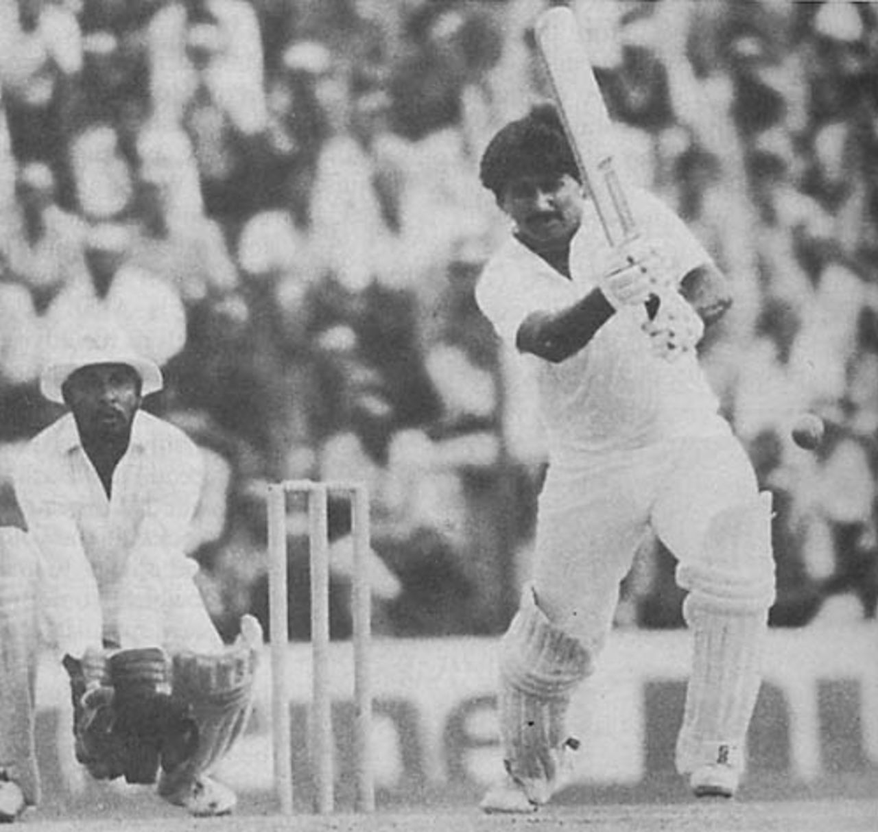 Javed Miandad drives on his way to 99, India v Pakistan, Bangalore, September 1983