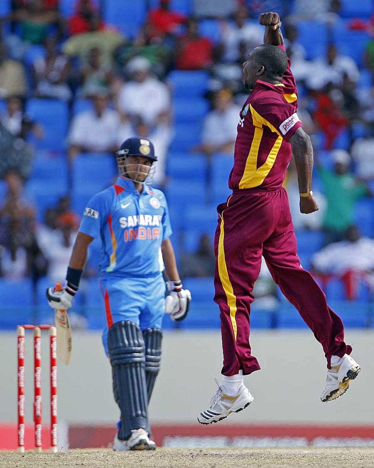 Anthony Martin exults after dismissing Suresh Raina, West Indies v India, 4th ODI, Antigua, June 13, 2011
