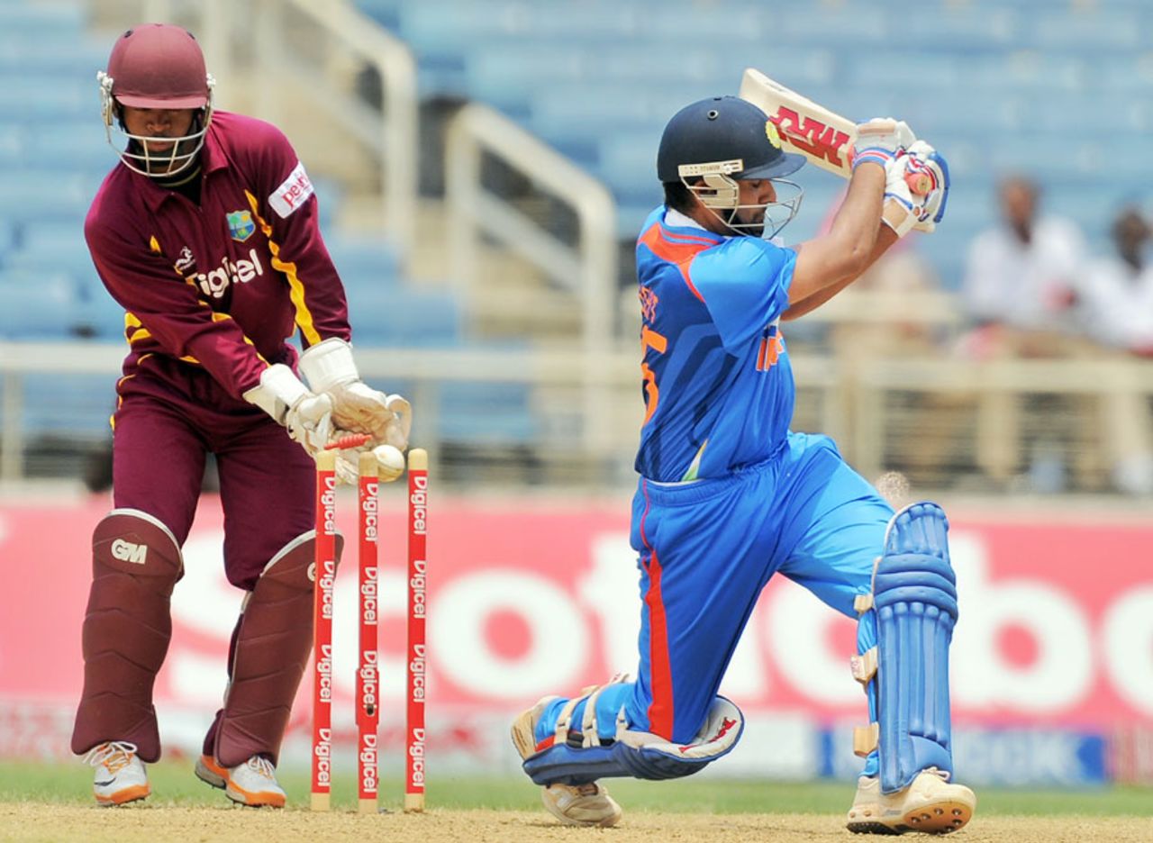 Rohit Sharma misses a heave and is bowled for 57, West Indies v India, 5th ODI, Kingston, Jamaica, June 16, 2011