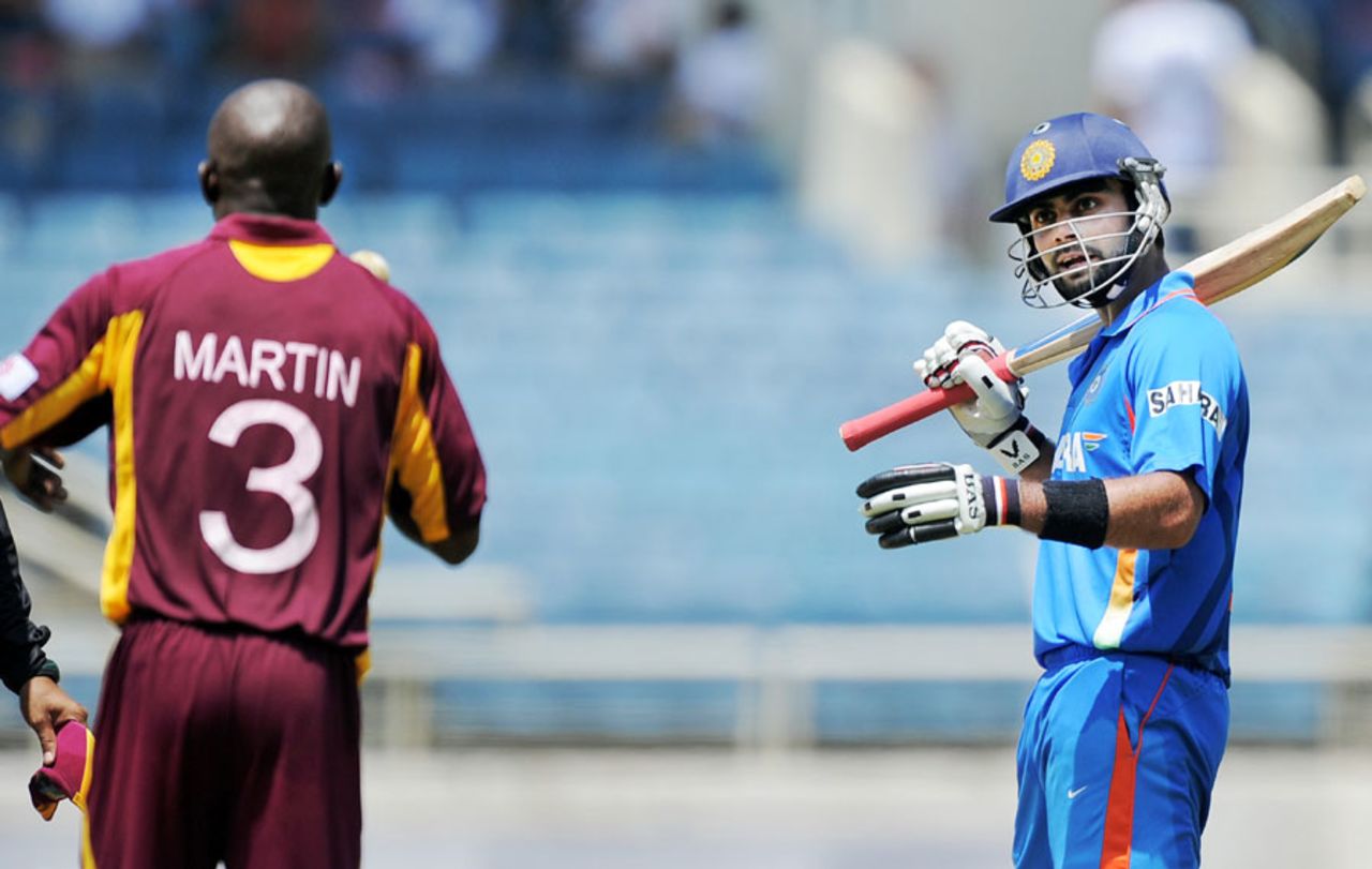 Anthony Martin and Virat Kohli exchange a few words, West Indies v India, 5th ODI, Kingston, Jamaica, June 16, 2011