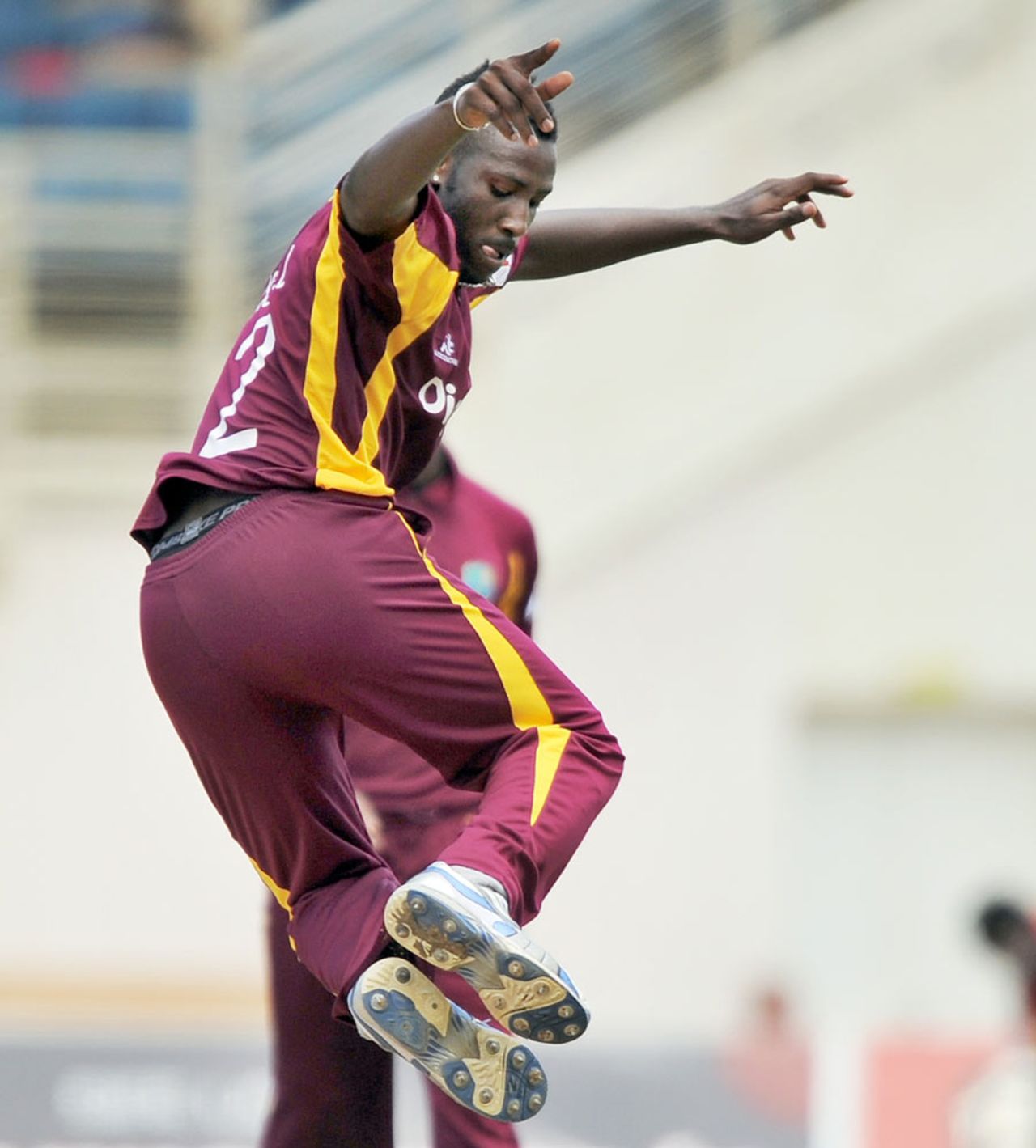Andre Russell is a happy man after dismissing Amit Mishra, West Indies v India, 5th ODI, Kingston, Jamaica, June 16, 2011
