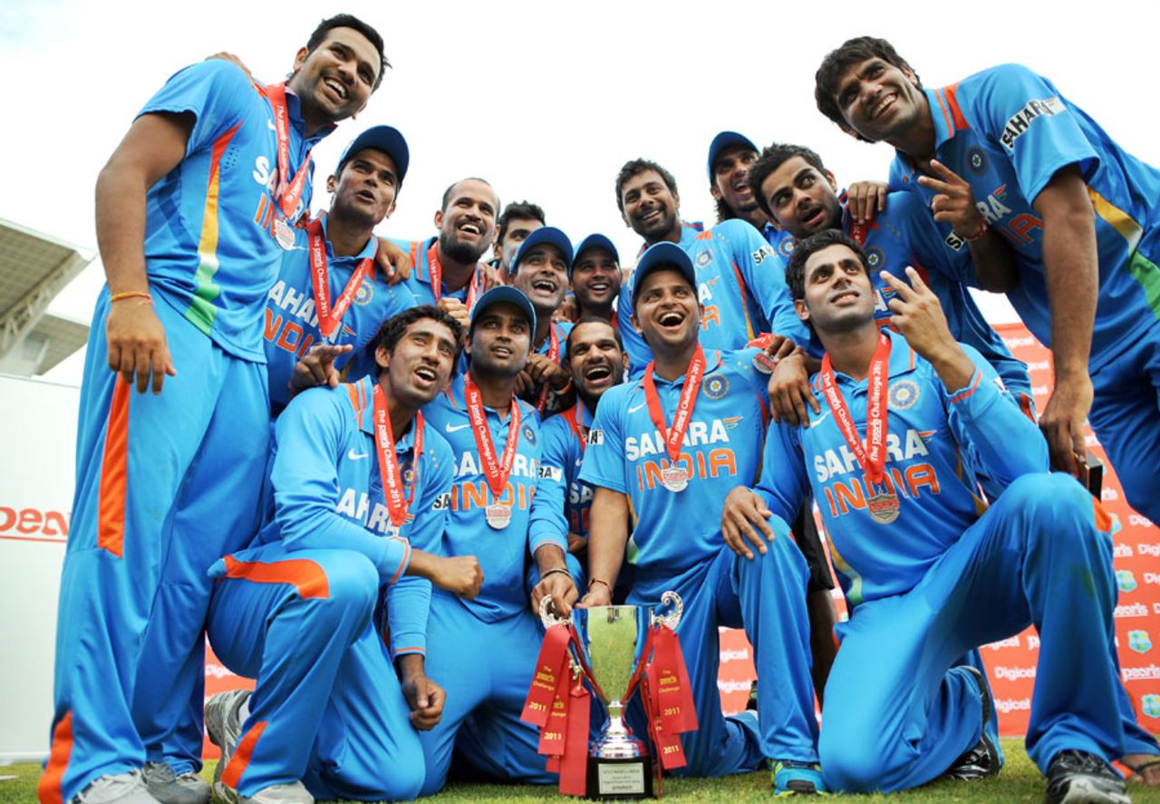 A jubilant Indian team with the series trophy, West Indies v India, 5th ODI, Kingston, Jamaica, June 16, 2011