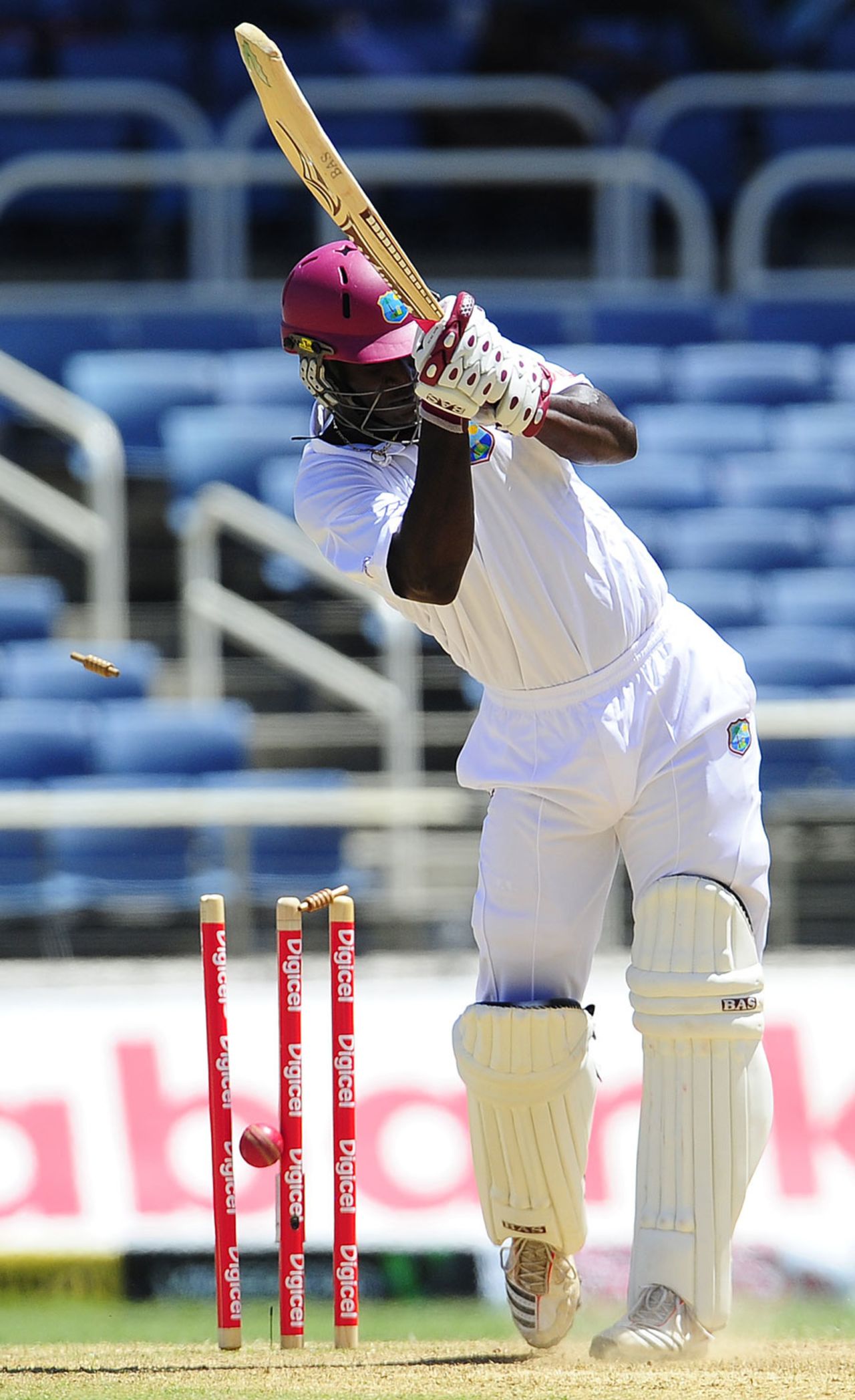 Darren Sammy's stumps are disturbed by Ishant Sharma, West Indies v India, 1st Test, Kingston, 2nd day, June 21, 2011