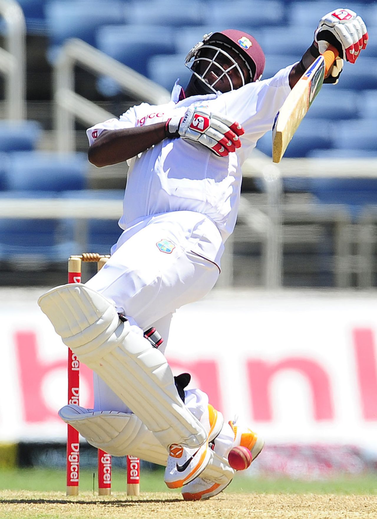 Fidel Edwards is roughed up by a bouncer from Ishant Sharma, West Indies v India, 1st Test, Kingston, 2nd day, June 21, 2011