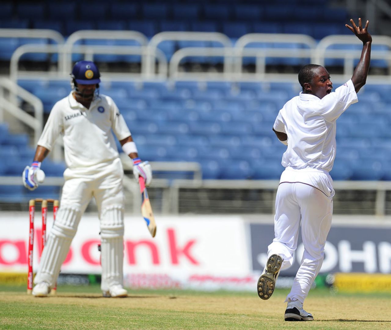 Fidel Edwards appeals successfully for the wicket of Virat Kohli, West Indies v India, 1st Test, Kingston, 3rd day, June 22, 2011