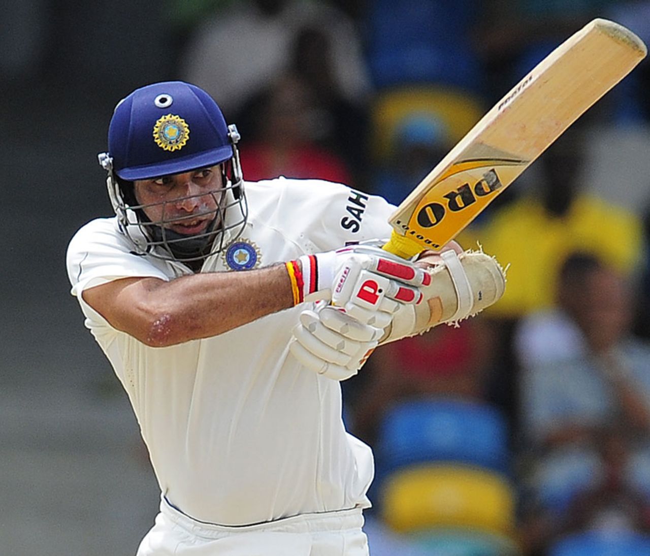 VVS Laxman plays one to the leg side, West Indies v India, 2nd Test, Bridgetown, 1st day, June 28, 2011 