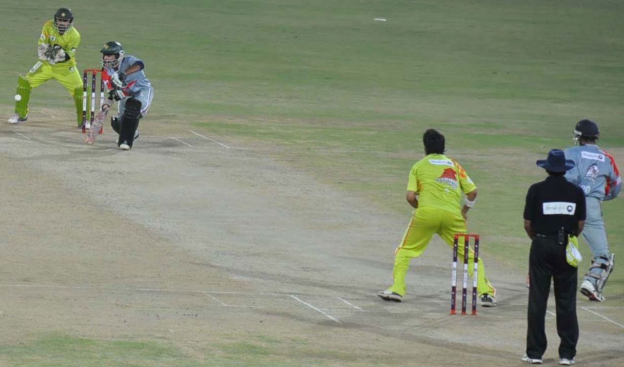 Shahid Yousuf pushes the ball to the off side during his 41, Islamabad v Sialkot, Faysal Bank Super Eight T-20 Cup, Faisalabad, June 29, 2011
