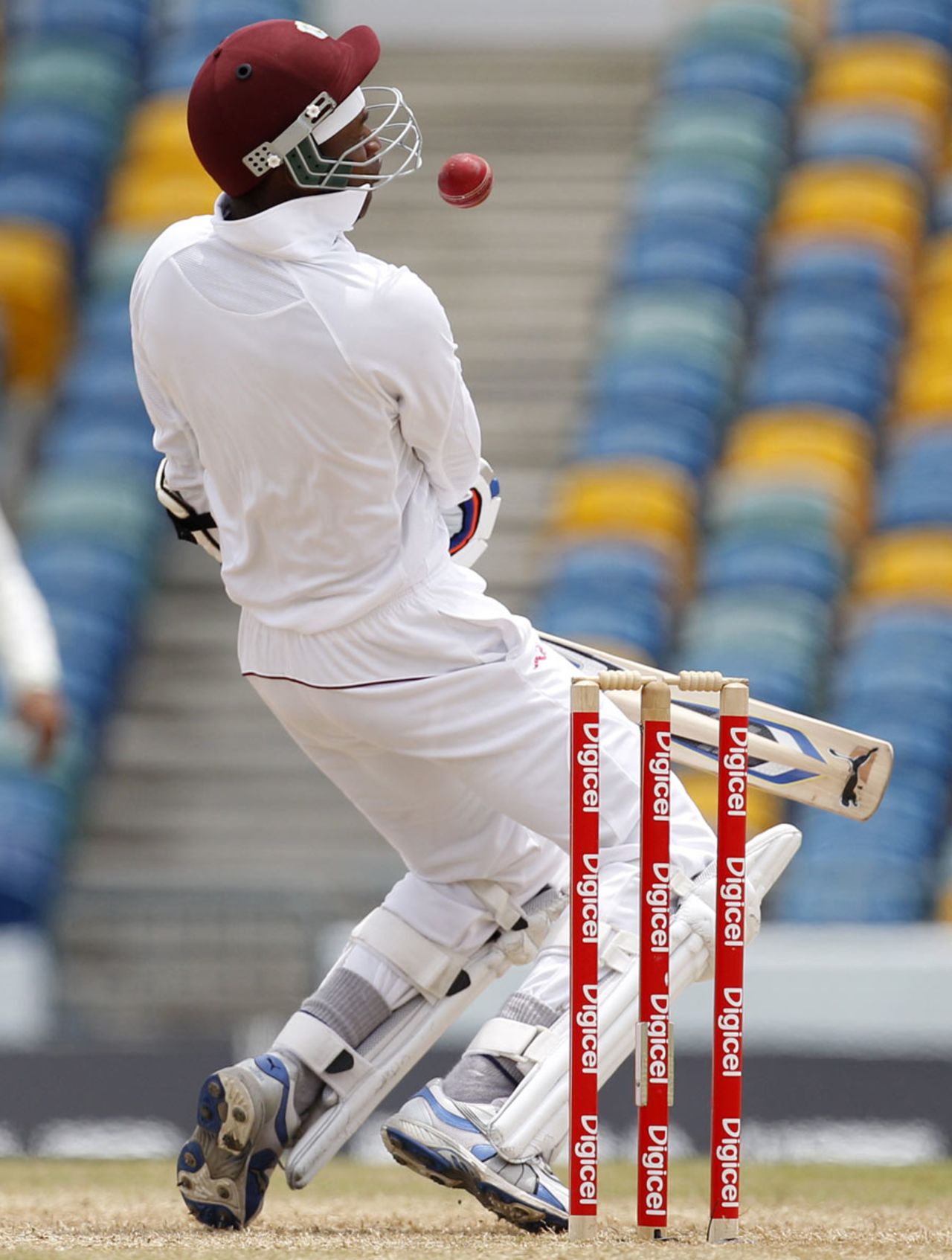Marlon Samuels fails to evade an Ishant Sharma bouncer, West Indies v India, 2nd Test, Bridgetown, 3rd day, June 30, 2011